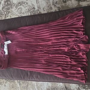 BRAND NEW Ann Taylor Pleated, Belted Wine Red Midi Skirt - Size 10
